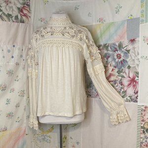 Anthro Cotton Embroidered Long Sleeve Top
